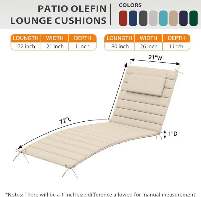Sundale Outdoor Olefin Quilted Lounge Cushion Set of 4, Patio Foldable Chaise