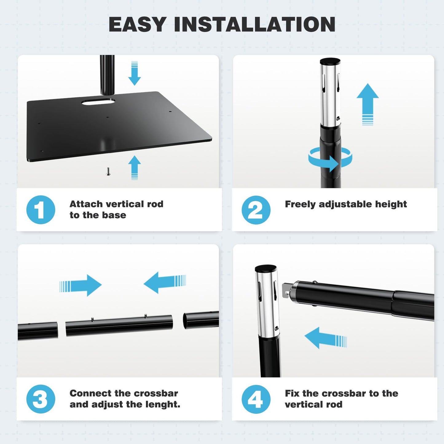 Gsskny Pipe and Drape Backdrop Stand, 10x10ft Heavy Duty Backdrop Stand with Metal Base, Adjustable Height & Width, Black Background Holder for Wedding Photography Birthday Party Baby Shower Decor（Capacity of up to 25 lbs）
