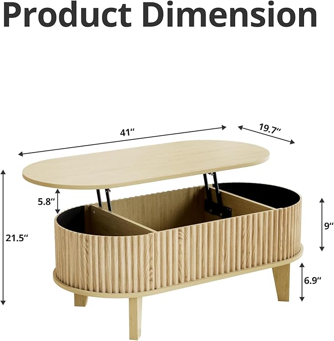 Oval Coffee Table with Lifting Top