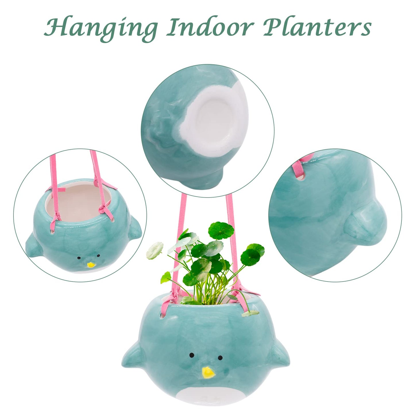Song Qing Ceramic Flying Bird Hanging Planter for Indoor Outdoor Decor Cute Animal Hanging Plant Holder Flower Pot for Succulents Herbs & Small Plants Garden Bonsai with Drainage Hole Gifts for Women