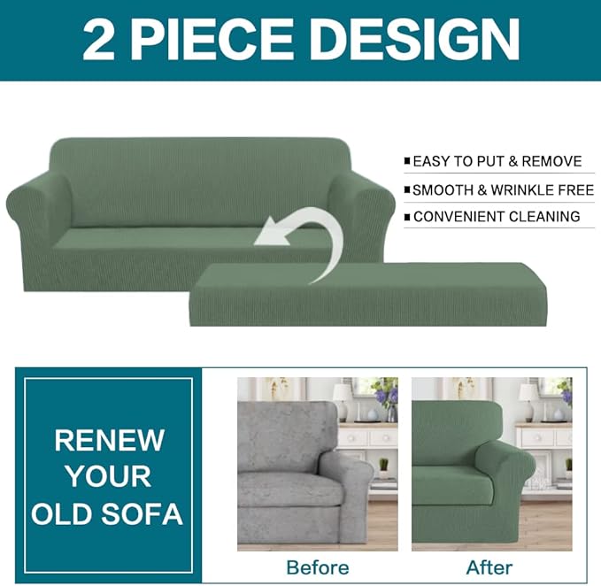 Turquoize Stretch Sofa Slipcover 2 Pieces Sofa Cover Couch Cover