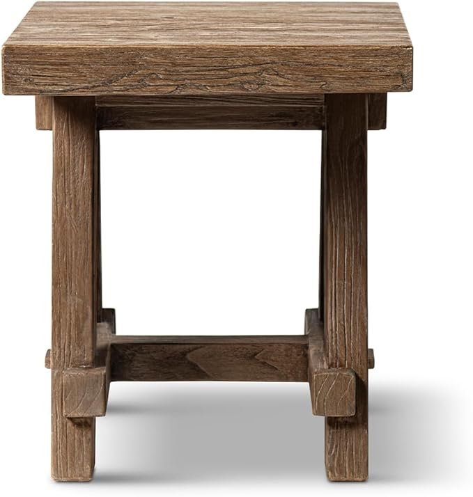 Hawthorne 18" Square Reclaimed Elm Trestle Side Table, Heritage Medium-Dark