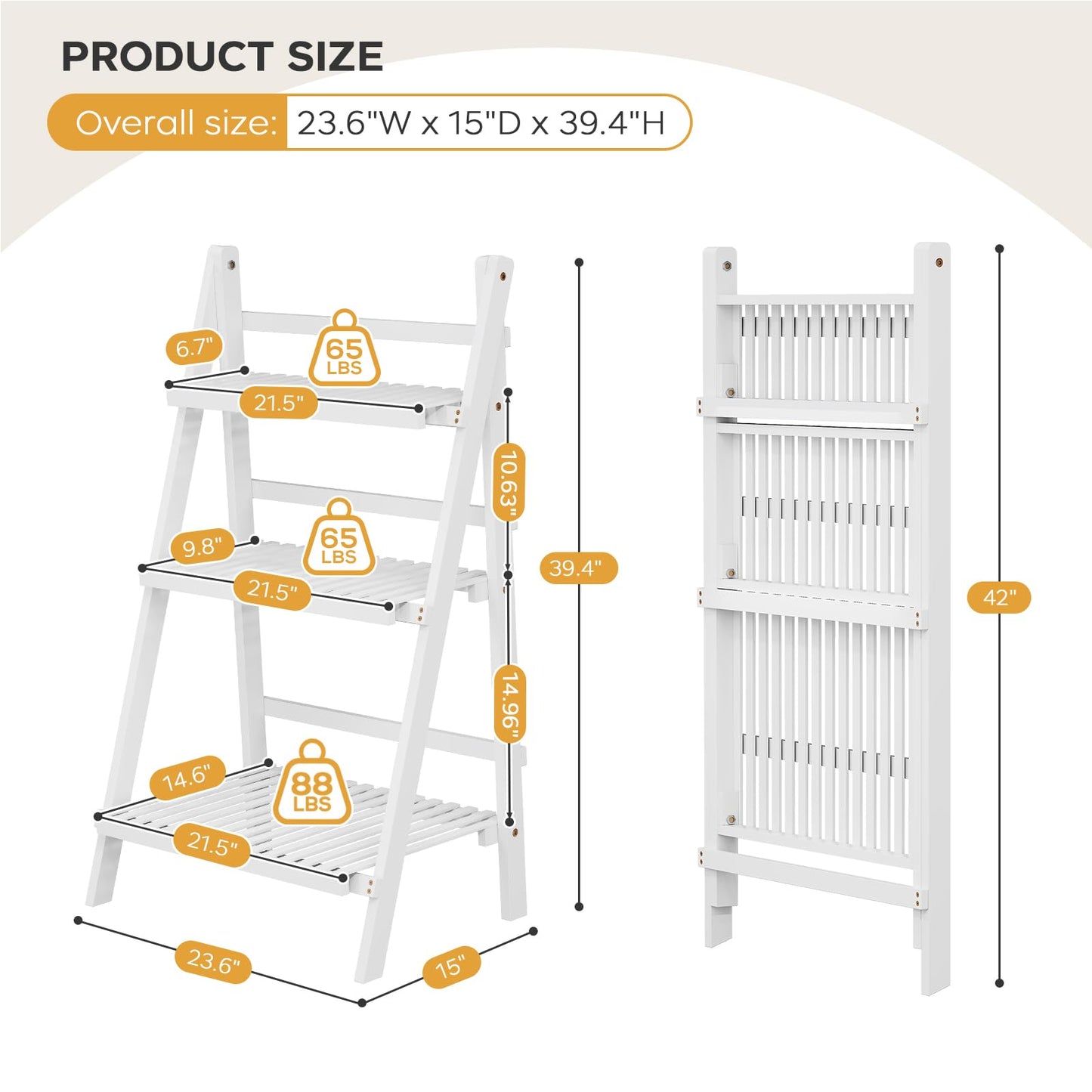oakvivo Bamboo Bookshelf 3-Tier Ladder Shelf, 39.4” Freestanding Open Bookcase Book Shelf Bathroom Storage Shelf Unit Plant Stand for Small Space, Living Room, Bedroom, Home Office, White