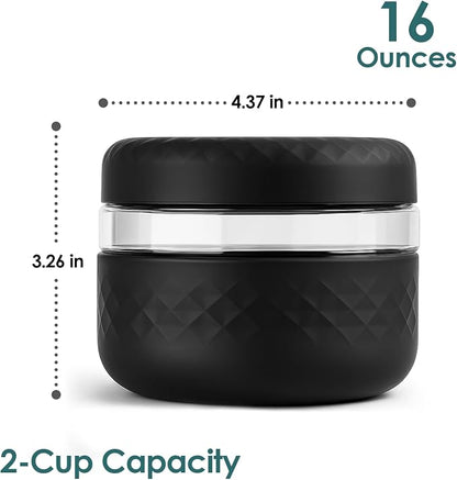 4 Pack 16 oz Glass Lunch Bowl Containers with Lids | Leak & Spill Proof, BPA-Free, Microwave & Dishwasher Safe, Airtight Meal Prep & Food Storage Jar for Lunch, Salad, Soup, Oats, Stew, Yogurt
