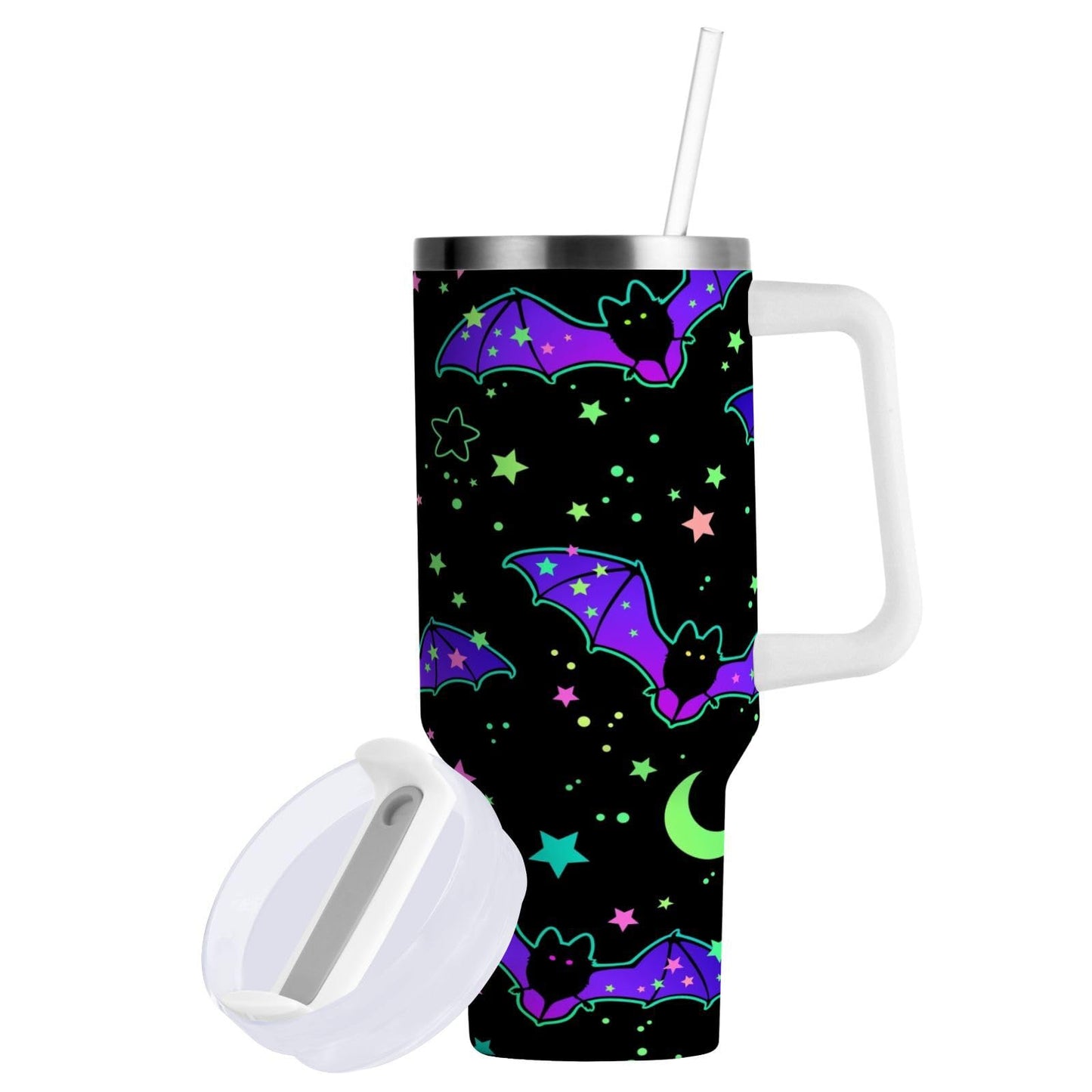 YETTASBIN Halloween Bat 40 oz Tumbler with Handle, Stainless Steel Vacuum Insulated Sports Water Bottle, Leak-proof Travel Coffee Mug Cup with Lid and Straw for Water, Iced Tea or Coffee
