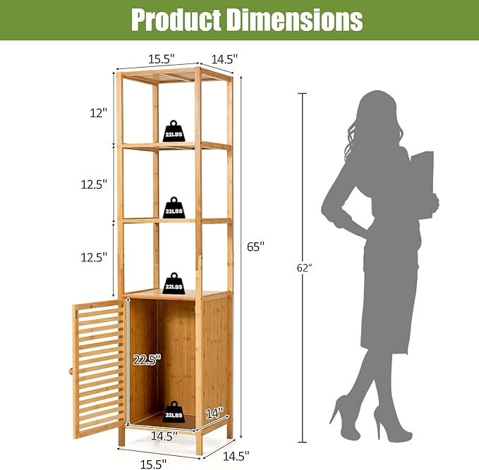 Tangkula Bathroom Cabinet, 65 Inch Tall Slim Bathroom Storage Cabinet