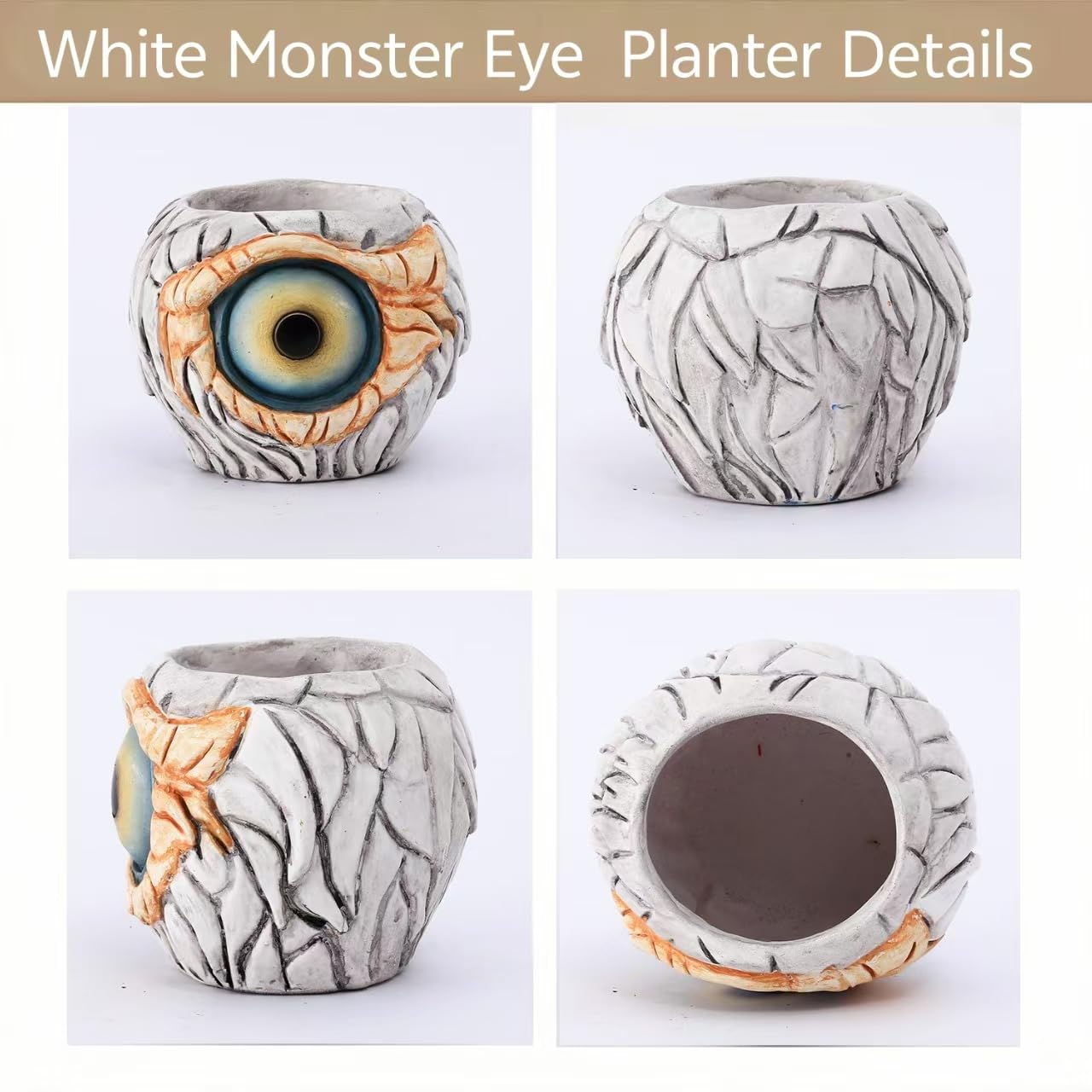 Lejoy Monster Eye Design Planter, Resin Succulent Plant Pot with Drainage, Decorative Garden Container (White)