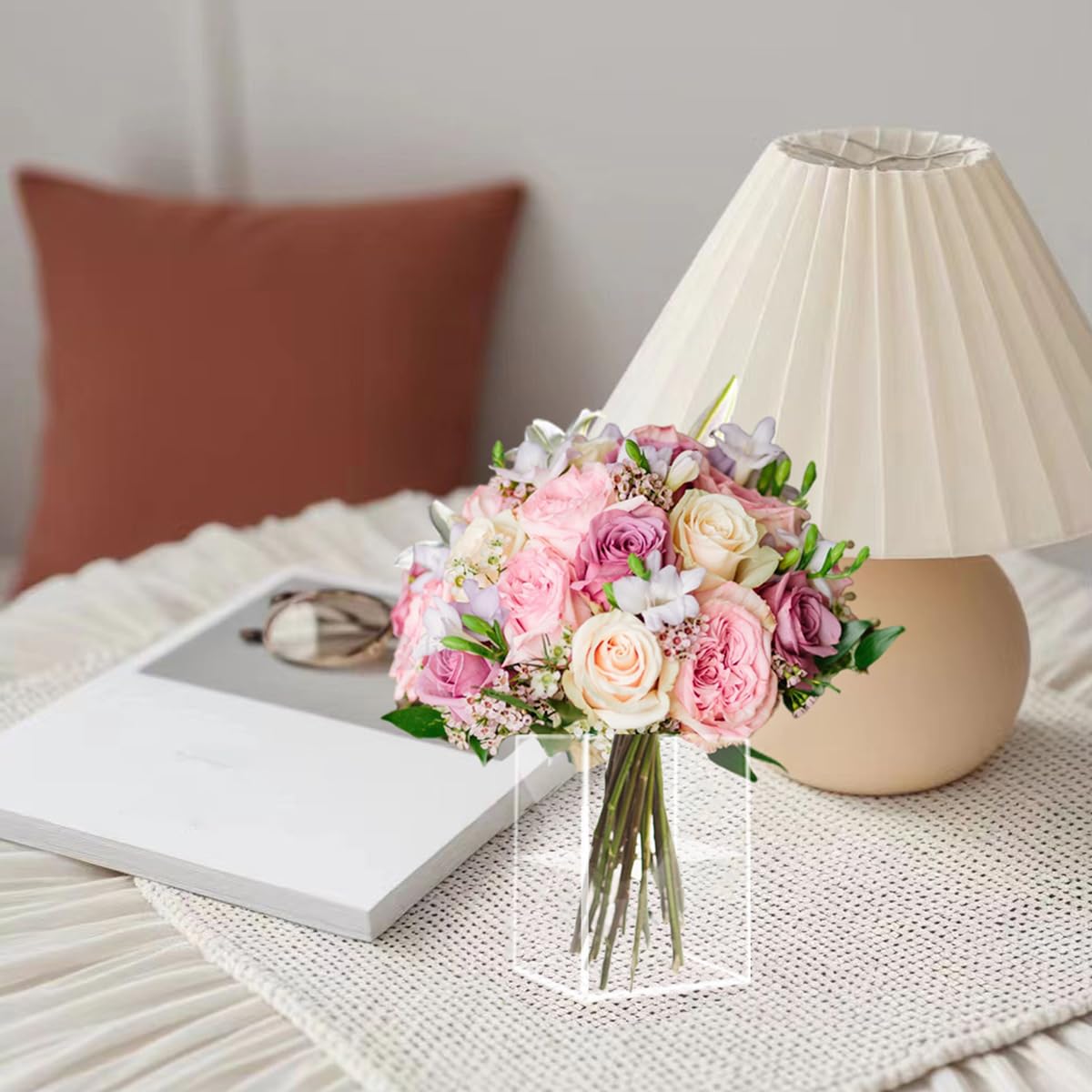 24 Pack Acrylic Vases for Centerpiece, Acrylic Cube Plastic Flower Vase Bulk Succulent Pots Planters Clear Small Square Opening Plastic Vases for Centerpiece Wedding Party Home Office, 4 x 3 x 3 Inch