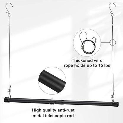 INFLATION Closet Rod With Hangers Adjustable Width (15-50 Inch) Tension for Hanging Clothes Rack, 35 Inch Height, Elegant Black Hanging Closet Organizer for Women, Men and Kids