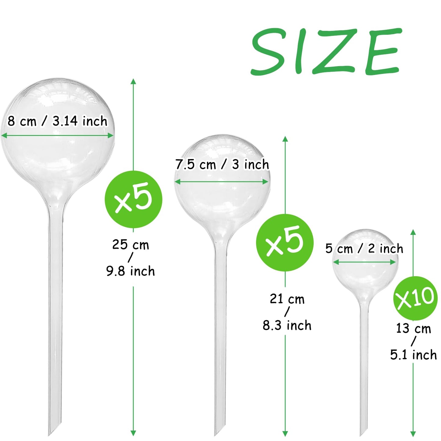 Jgalnim 20 PCS Clear Plant Watering Globes,Plastic Watering Bulbs,Self Watering Planter,Flower Automatic Watering Device for Plants Indoor,Outdoor,Flowerpot,Home Garden(Large,Medium,Small)