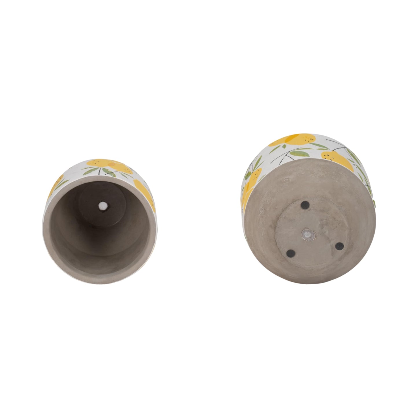 Sagebrook Home Set of 2 Decorative Cement Planters with Drainage Hole - Modern Lemon Print - Indoor/Outdoor Use - 7", 6" Yellow, White, Gray