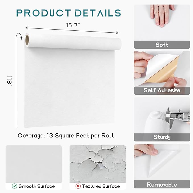 VEELIKE Self Adhesive Velvet Flocking Liner White Felt Drawer Liner