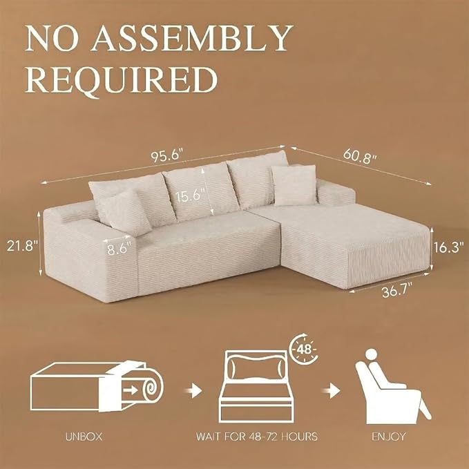 96" L Shaped Modular Sectional Sofa, Boneless Cloud Couch