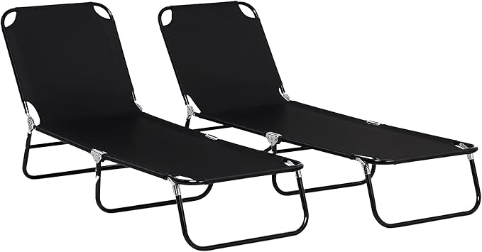 Outsunny 2 Piece Folding Chaise Lounge Pool Chairs, Outdoor Sun Tanning Chairs
