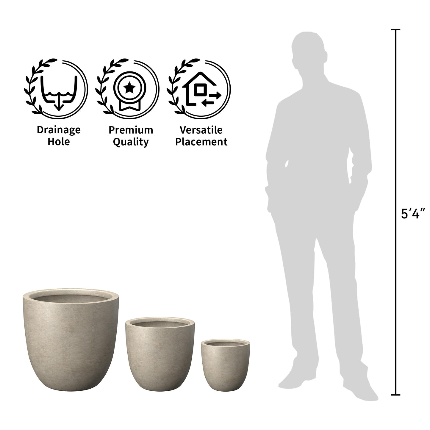 Kante Round Concrete Planter, Large Outdoor Indoor Garden Pots with Drainage Hole, 10-Inch Diameter Flower Pots for Patio, Garden and Home, Weathered Concrete