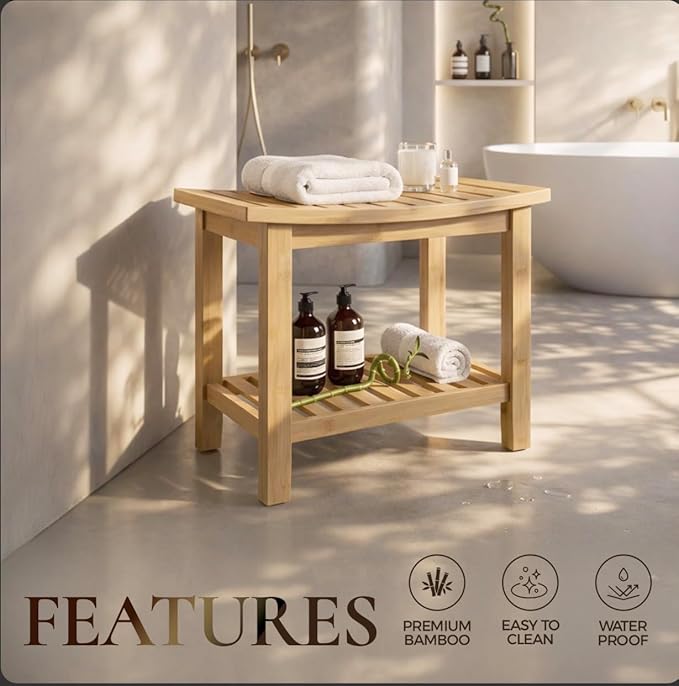 Bamboo Stool – Natural Wood Finish, Eco-Friendly Small Bench