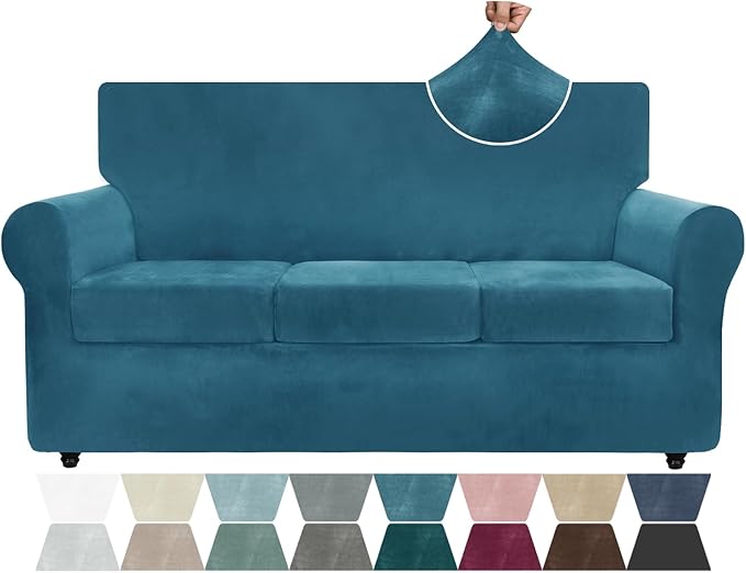 ZNSAYOTX Luxury Velvet Couch Cover 4 Piece Stretch Sofa Covers