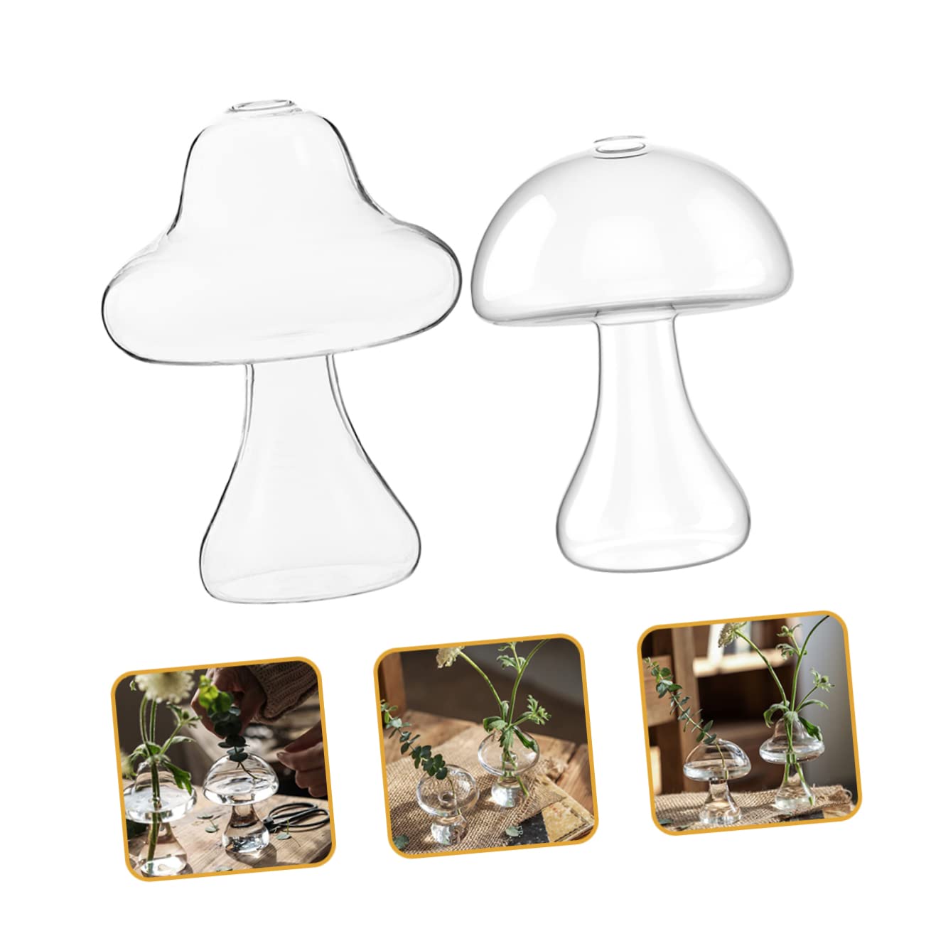 SOLUSTRE 2Pcs Mushroom Shaped Glass Vase Decorative Hydroponic Flower Pot for Home and Office Terrarium for Plant Propagation Stylish Indoor Decor