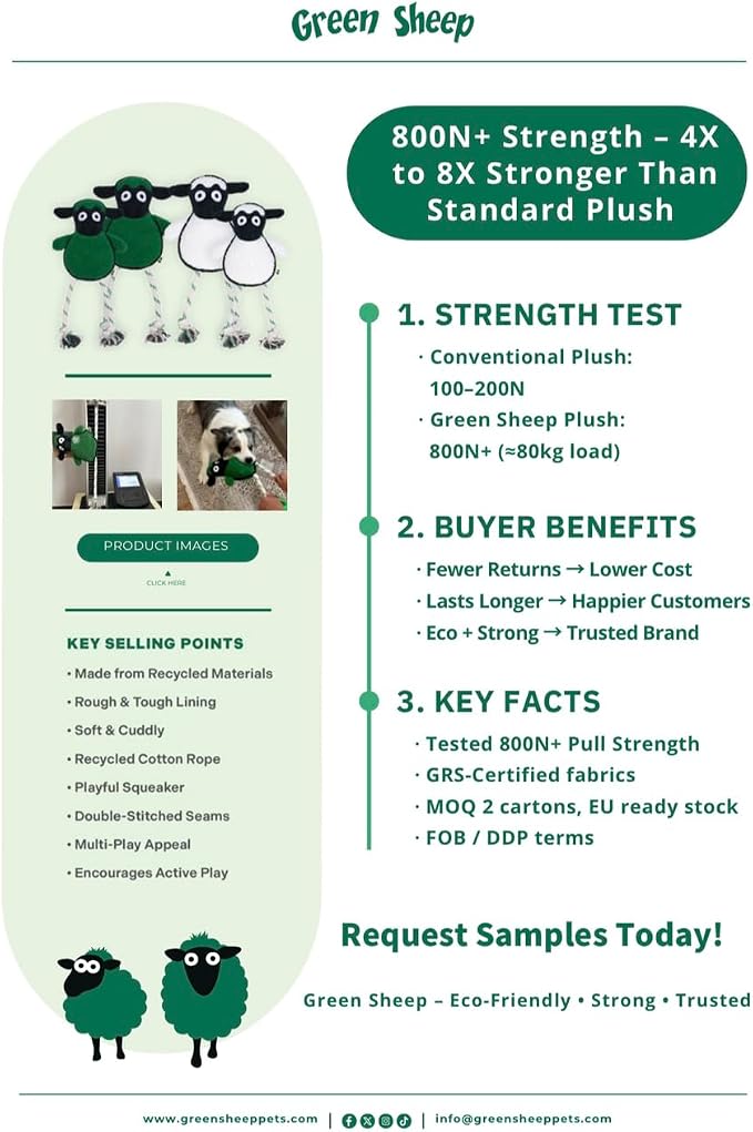 Green Sheep White Sheep Rope Toy for Dogs, Durable Plush Dog Chew Toy with Squeaker, Interactive Pet Toy for Small to Large Dogs, Tough & Recycle Cotton Rope Dog Toys