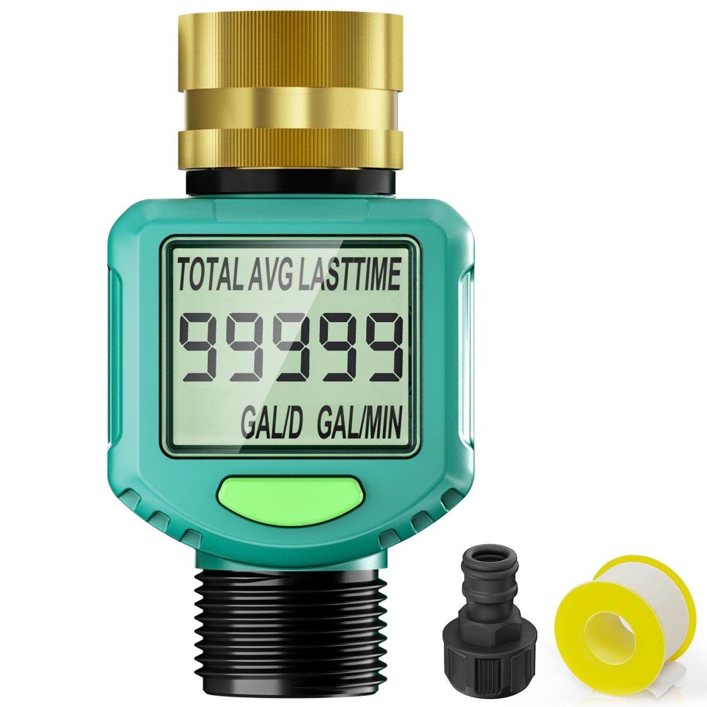 Water Flow Meter with 180° Flip Screen - ±5% Accuracy, Brass Inlet, Waterproof LCD Water Meter for Outdoor Garden Hose, RV & Irrigation, Lawn Sprinkler Watering, Measure Gallon/Liter