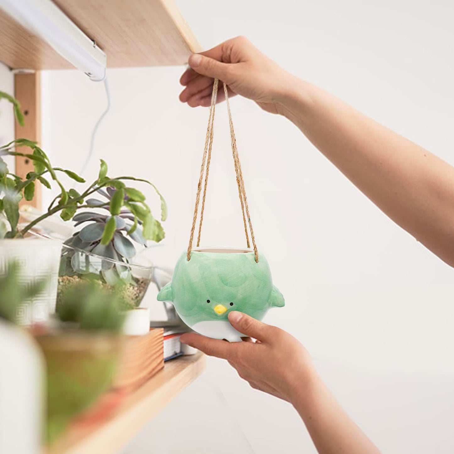 Song Qing Ceramic Flying Bird Hanging Planter for Indoor Outdoor Decor Cute Animal Hanging Plant Holder Flower Pot for Succulents Herbs & Small Plants Garden Bonsai with Drainage Hole Gifts for Women
