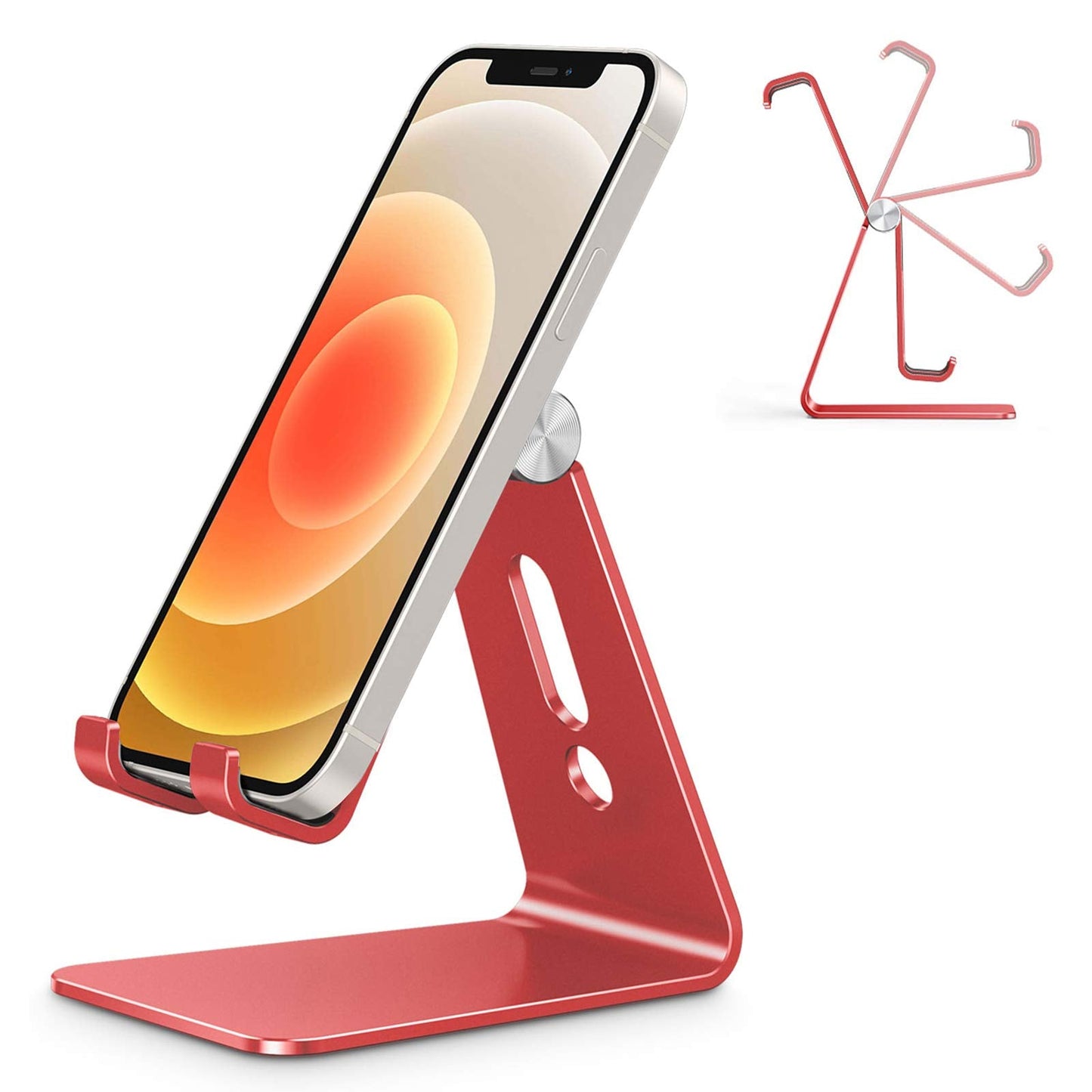 OMOTON Adjustable Cell Phone Stand, C2 Aluminum Desktop Phone Holder Dock Compatible with iPhone 15 14 13 Xs XR 8 Plus 7 6, Samsung Galaxy, Google Pixel, Android Phones, Red