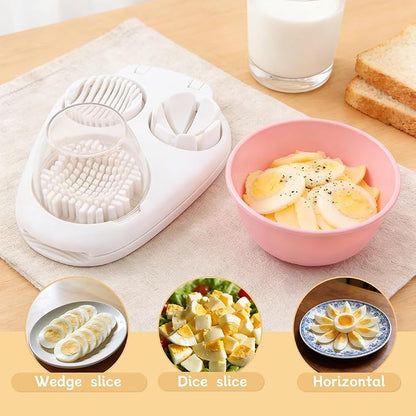 3 in 1 Boiled Egg Slicer, Manual Egg Cutter with 3 Slice Modes, Stainless Steel Kitchen Gadget for Hard Boiled Eggs, Butter, Strawberry, Tomato, Cheese, Easy to Clean & Store (COLOR:White)