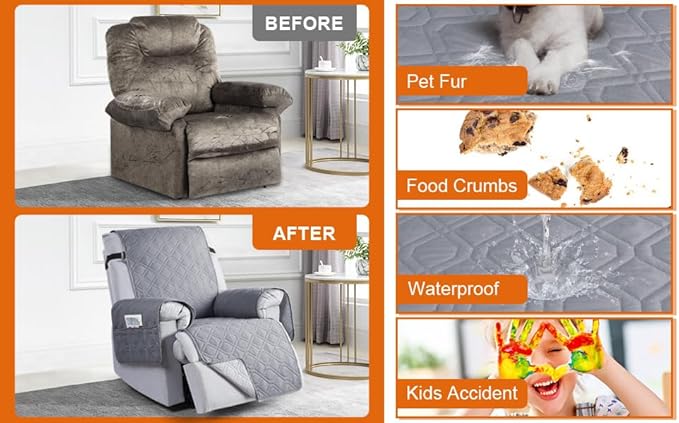 VANSOFY 100% Waterproof Recliner Chair Covers, Recliner Cover Non-Slip Dog