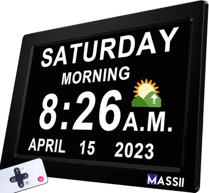 Upgraded 11.5" Large Clock with Voice Talking Date and Time, 27 Alarms Custom Reminders, Sleep Trainer, Large Number, Auto DST, 10 Levels Night Dimmer, Digital Calendar Clock for Elderly, with Remote
