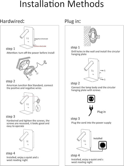 ZEROUNO Plug in Wall Light Bedroom Wall Mounted Reading Light LED Bedside Sconces with Switch USB Port Wall Lighting Lamps 3000K(White)