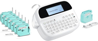M950 Label Maker Machine Bundle, Rechargeable Portable Labeler Machine with 7 Tapes 12mm White, Bluetooth Handheld Label Printer, Backlit Inkless Labeling Maker for Office School Home