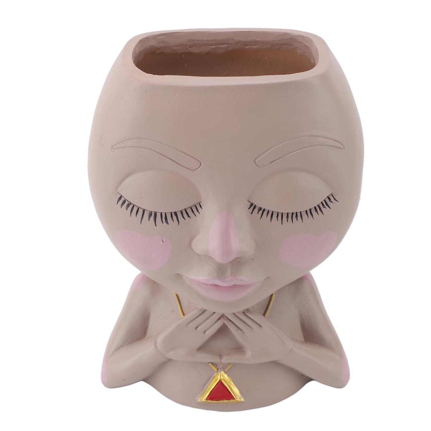 HaloVerde Resin Head Planter with Drainage for Plant Health, a Cute Girl Heads Succulent Flowerpot for Indoor Home Decor and Outdoor Garden Display
