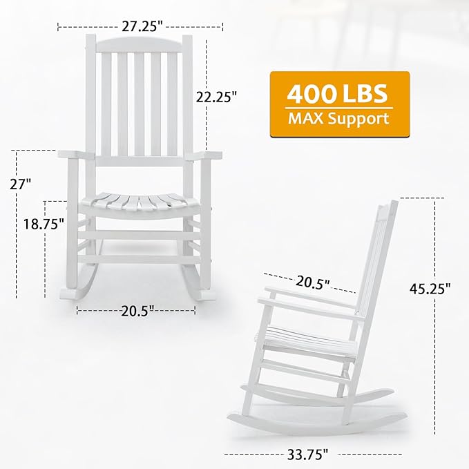 Hupmad Wooden Rocking Chair Outdoor Oversized Porch Rocker Chair, Patio Wooden