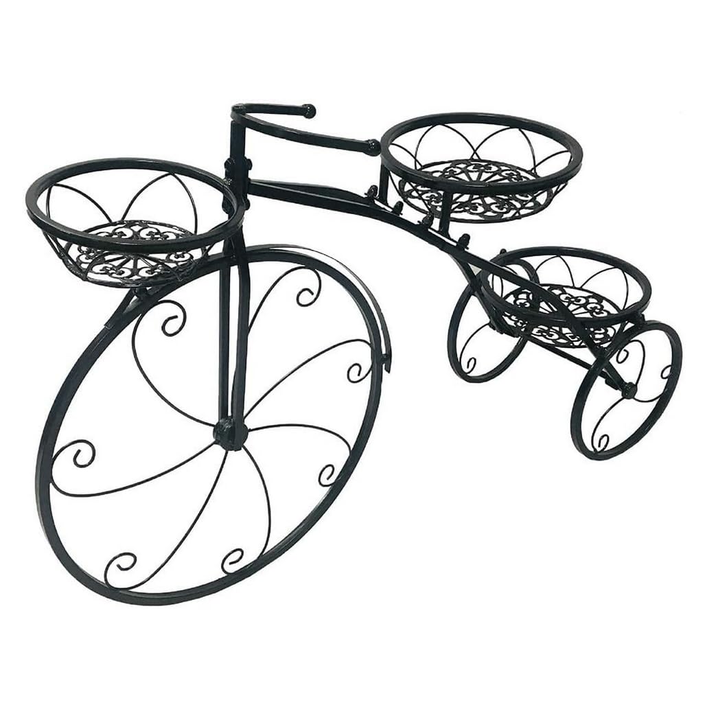 Wrought Iron Bicycle Home Garden Decor Iron Plant StandPlant Flower Pot Stand Flower Stand 3 Tiered Small Bicycle Display Rack Stand Holds for Garden Patio White