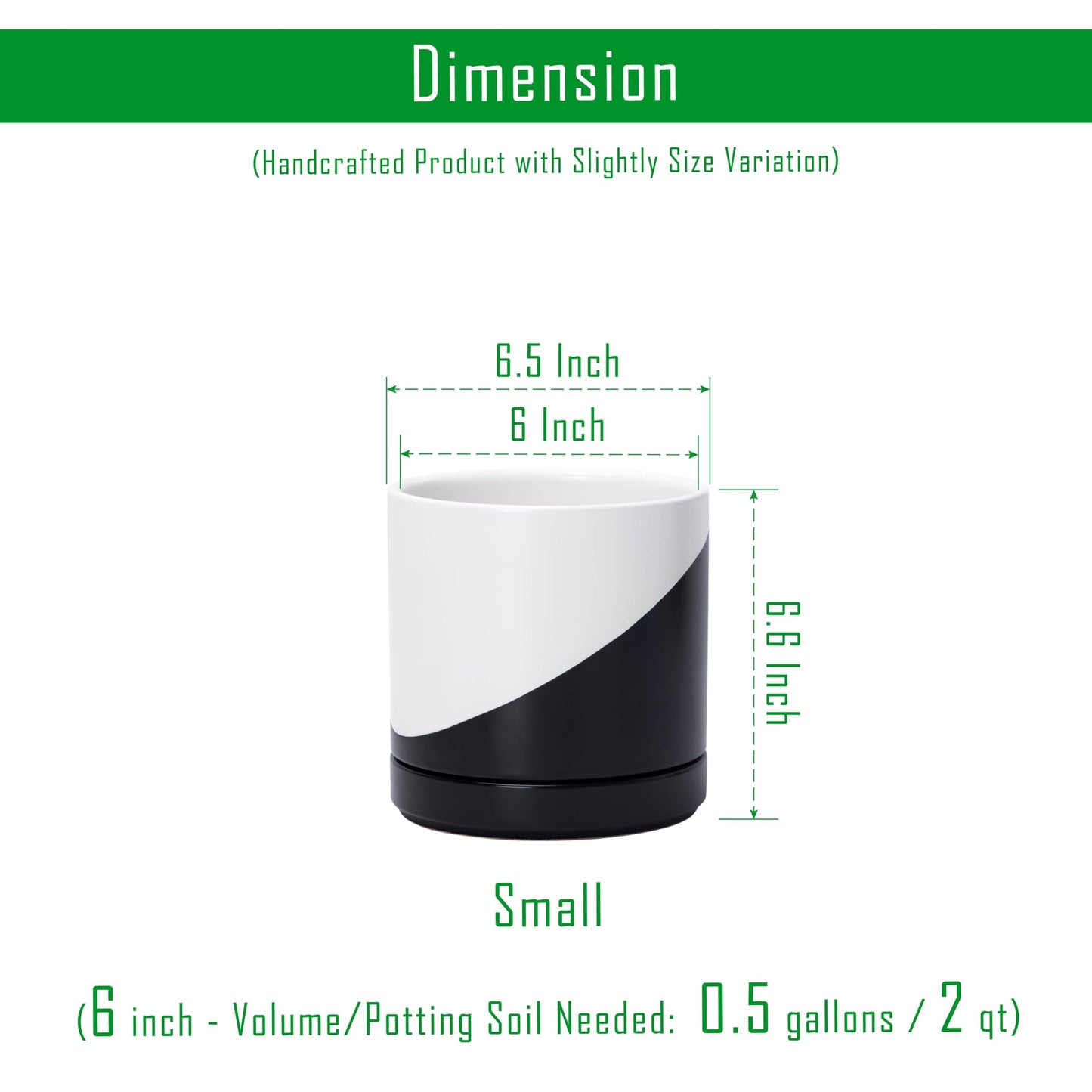 D'vine Dev 6.5 Inch Ceramic Planter Pot with Drainage Hole and Saucer, Indoor Cylinder Round Planter Pot, Oblique Monochrome Black and White, 94-O-C-K