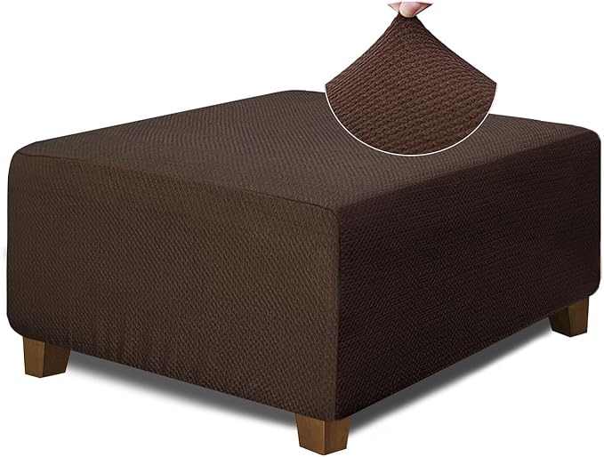 NeColorLife Square Ottoman Cover Jacquard Fabric Slipcover Thick Stretchable