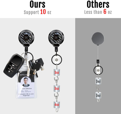 MNGARISTA Upgraded Heavy Duty Retractable Keychain with Belt Clip, 10 OZ Retraction, 31.5" Stainless Steel Cord Key Chain, 3K Carbon Fiber ID Badge Reel Holder with Badge Strap and Key Ring, 2 Pack