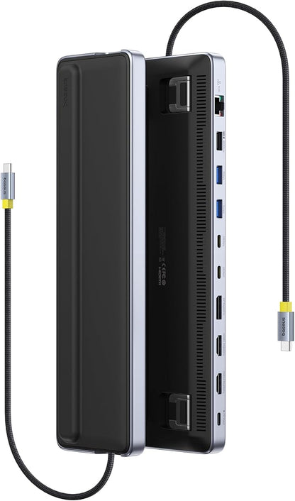 Baseus Laptop Docking Station Stand, 12 in 1 Triple 4K Display HDMI/DP, 10Gbps USB A/C Fast Data, PD 100W, Ethernet, TF/SD, USB C Docking Station with Stand for Windows/Dell/HP/Lenovo/Asus/Acer/Mac