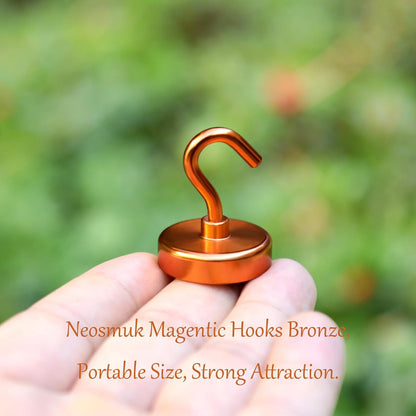 Neosmuk Magnetic Hooks Heavy Duty,Strong Magnet with Hook for Fridge, Super Neodymium Extra Strength Industrial Hooks for Hanging, Magnetic Hanger for Toolbox, Cruise, Grill(Bronze,4 Pack)