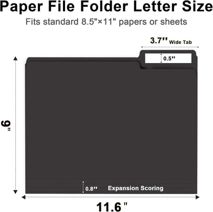 File Folder, RAZCC 100 Pack 1/3 Cut Tab File Folders Letter Size, Black Folders for Dcouments, Folders with Tab Great for Organizing and Easy File Storage