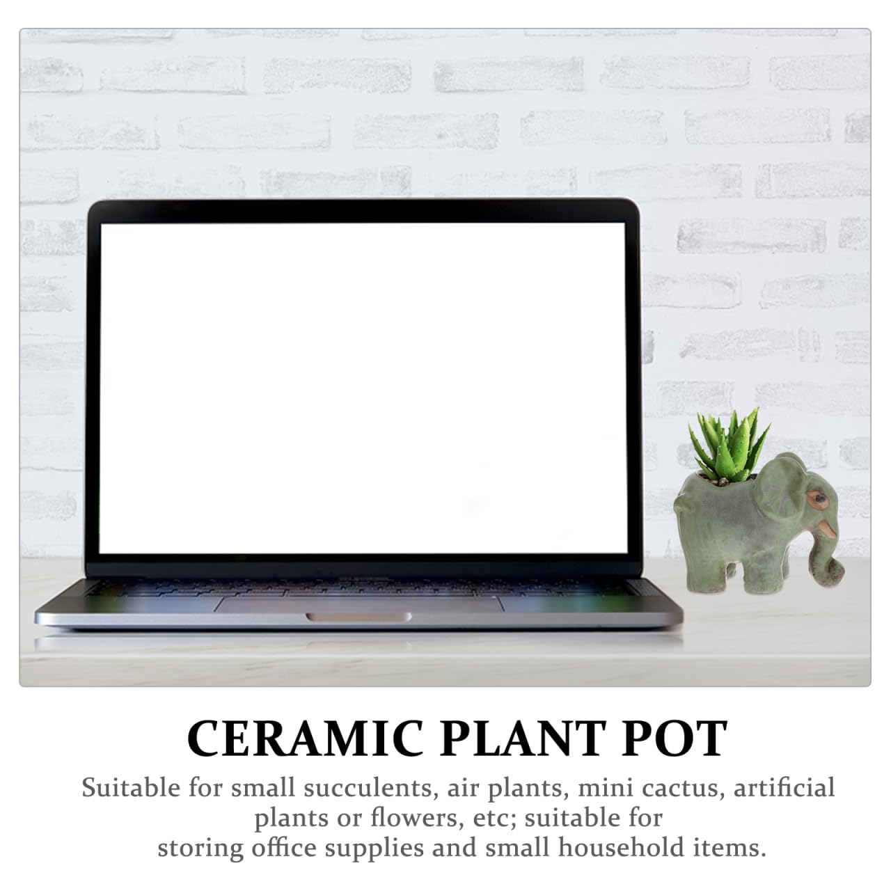 HANABASS 2Pcs Small Ceramic Elephant Planter Green Retro Flower Pots for Succulent Plants Small Cactus Holders Decorative Animal Plant Pots for Indoor Outdoor