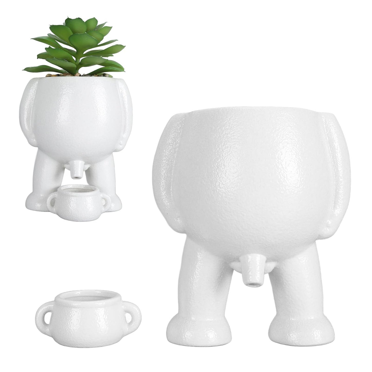 Ymiko Creative White Ceramic Flower Pot, Planter Pot for Indoor Outdoor Gardening, Funny Modern Plant Vase with Drainage Hole and Rubber Plug, 12.5x11x8.5cm (White)