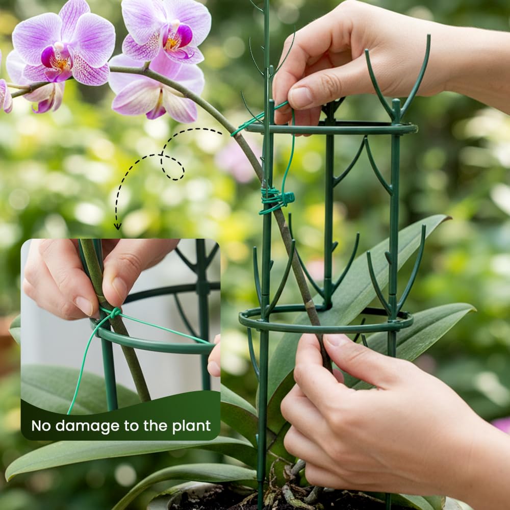 Plant Support Stakes, 6 Pack Plant Stakes for Indoor Plants, Stackable 2 Tier Durable Trellis Garden Poles for Outdoor Gardening, Plant Support Structures for Monstera Climbing Plants (Green-6Pack)