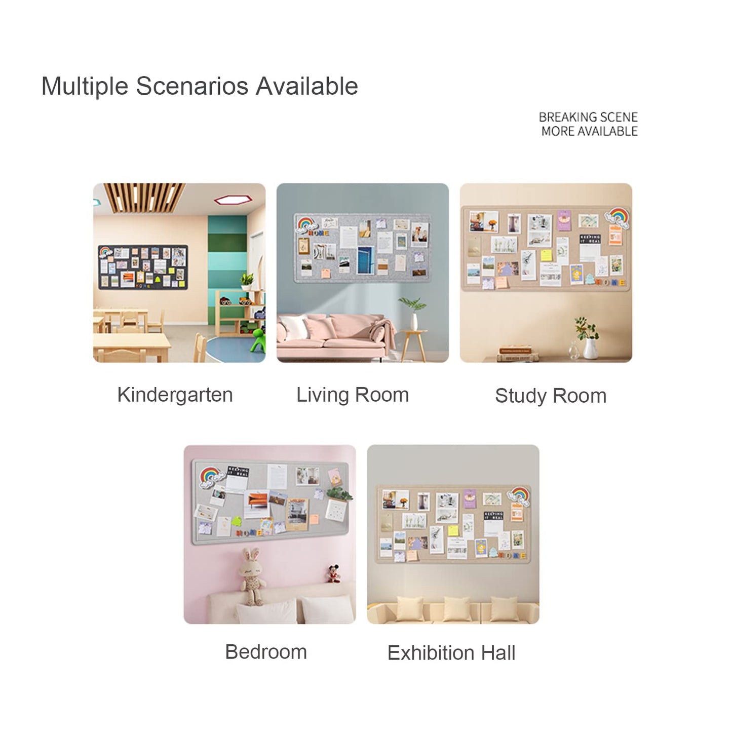 Large Bulletin Board, Foldable 60x36 Inches Cork Board Alternative, Large Felt Board Decorative Pin Board for Wall, Foldable Photo Board Self-Adhesive Vision Board with 36 Pushpins Light Gray