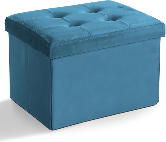 LINMAGCO Storage Ottoman Folding Foot Stool Velvet Foot Rest
