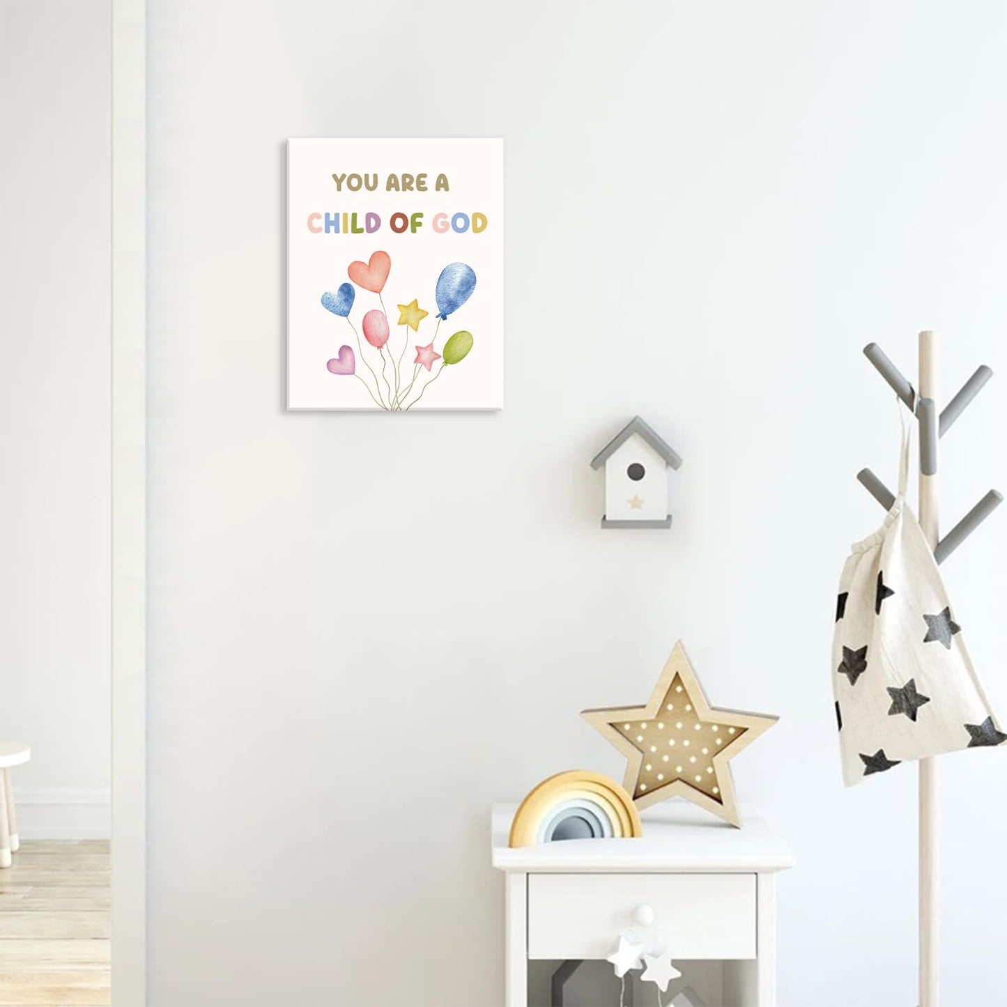 CHDITB Christian Bible Verse Framed Canvas Wall Art, Scripture Painting, Religious Rainbow Wall Decor, Boho Child of God Poster, Faith Fruit of the Spirit Art Print For Nursery Kid Room Decor 8”X10”x6