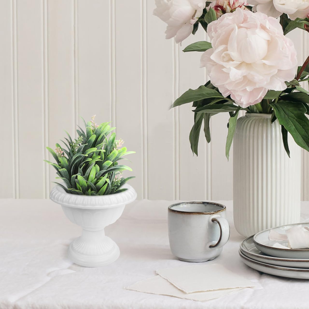 Cabilock 4pcs Flower Pot Planter Classic Traditional Urn Planter White Flower Holder Detachable Garden Succulent Container Front Porch Flowerpot