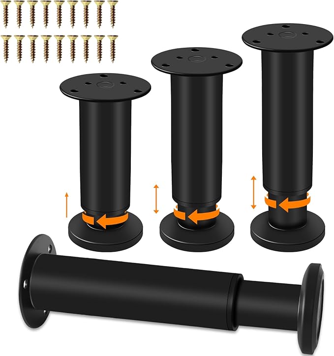 4 PCS Adjustable Round Furniture Legs 7-12.2 inch, Adjustable Height Metal