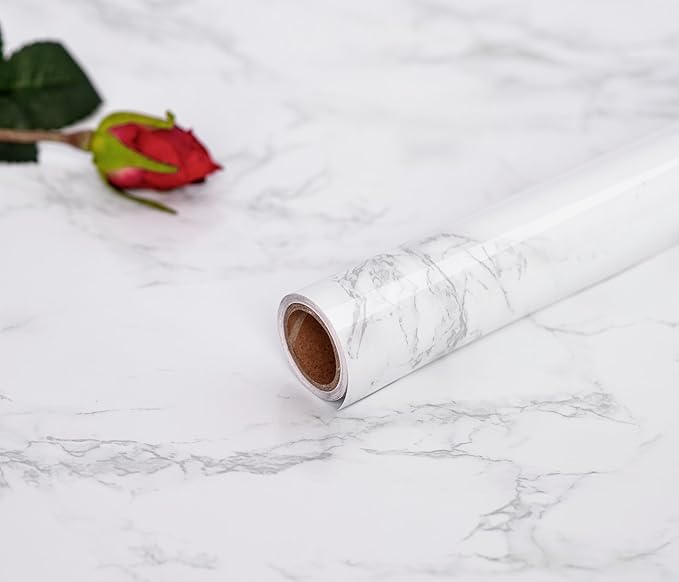 practicalWs Marble Wallpaper Granite White and Grey Paper Roll 23.6" x 118"