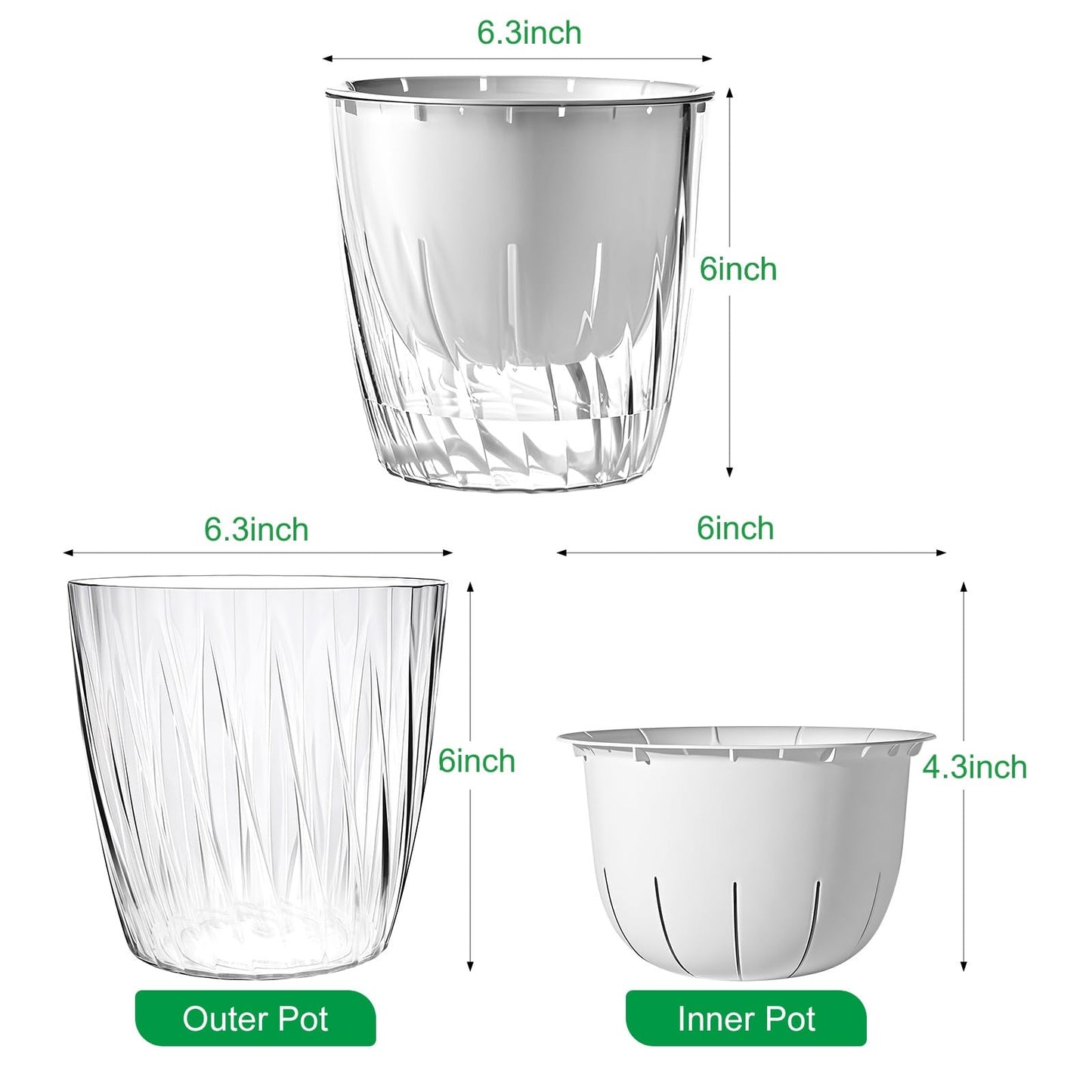 Etvski Self Watering Planters - 2 Pack, 6 Inch Transparent Flower Pots for Indoor Plants, Perfect for African Violet, Monstera, Succulents, Herbs & Decorative Flowers